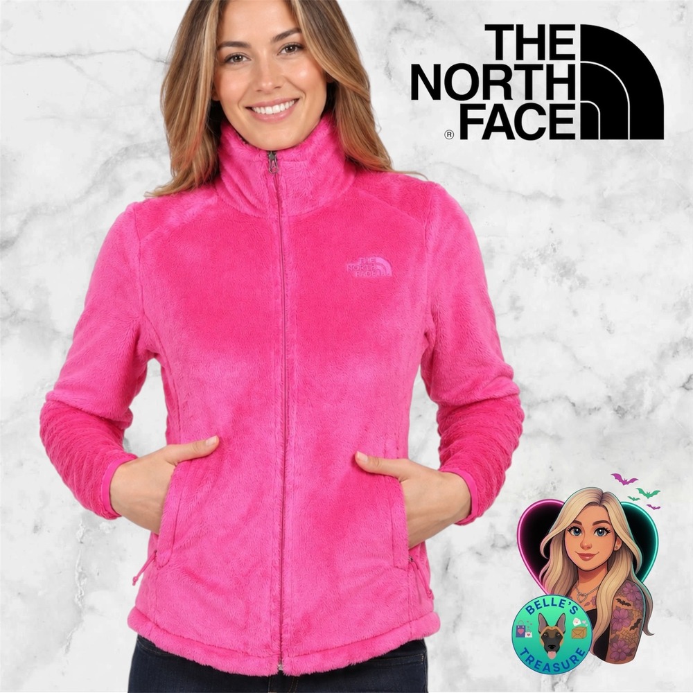The North Face Osito Fleece Jacket Bright Pink Full Zip Womens Small Mock Neck